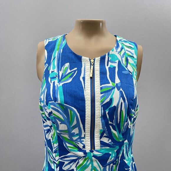 Lilly Pulitzer 'Penelope' Print Cotton Sheath Dress Blue Green Sleeveless Size 2 - Picture 4 of 14